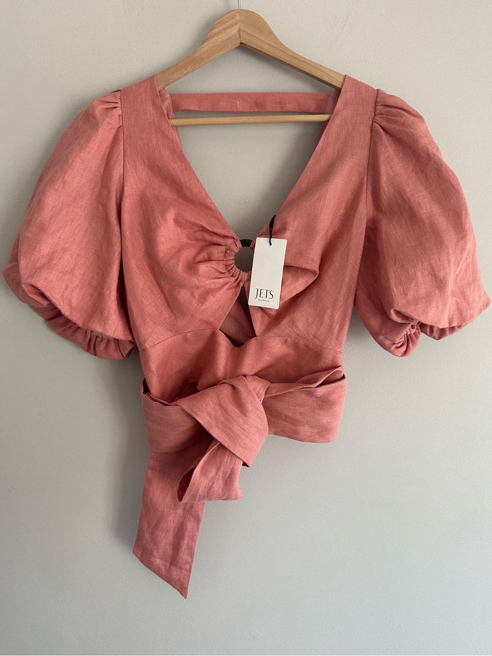 Jets Australia 100% Linen Jetset Puff Sleeve Wrap Around Top Women’s Size 6